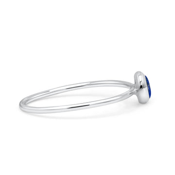 Round Fashion Statement Petite Dainty Thumb Ring Simulated Blue Lapis Solid 925 Sterling Silver